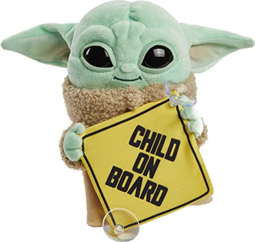 Image of Star Wars Grogu Plush “Child on Board” Sign +Toy, 8-in Character from The Mandalorian, Soft, Collectible Cuddle Toy & Automobile Signage
