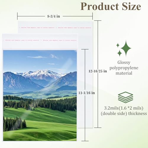 Image of 50 Pcs Resealable Magazine Bags Clear Plastic Sleeves for 8.5x11 Inch Paper,Comic Book,Art Prints (Bag Size:8.75x11.06 inch)