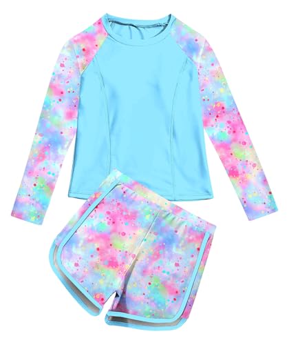 Image of Vogseek Girls Rash Guard Swimsuits 2 Piece Bathing Suit UPF 50+ Summer Swimwear Size 7-12T