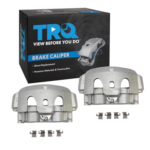 Image of TRQ Front Driver and Passenger Side Brake Caliper Set Caliper Brackets Hardware Compatible with 12-21 Nissan NV1500 NV2500 NV3500 16-23 Nissan Titan XD