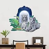 Tiger Wall Sticker Realistic 3D Realistic Ferocious Jungle White Tiger Decoration Peel and Stick Wall Art Sticker for Kids Nursery Baby Bedroom Living Room Playroom Home Decor (Green)