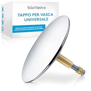 Tappo per Vasca Universale Bächlein – Tappo di Scarico Cromato in Ottone Massiccio con Guarnizione di Ricambio, Set di Scarico per Vasca da Bagno Standard che si adatta perfettamente