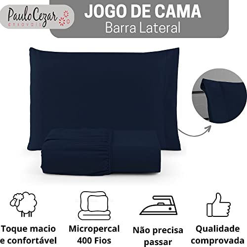 Jogo de Cama Solteiro 400 Fios Percal 02 Peças Com Barra, Toque Macio e Confortável