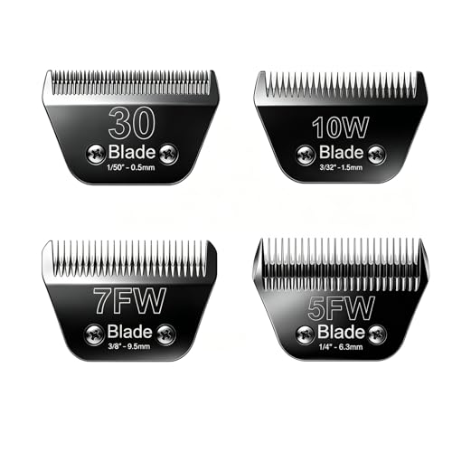 Audoc 4PACK Wide Blades for Dog Grooming Blades Compatible with Andis Oster A5 Wahl km10 Dog Clippers Stainless Steel Blades Blades for Animal Dog Cat Horse Size #10W+30W+5FW+7FW