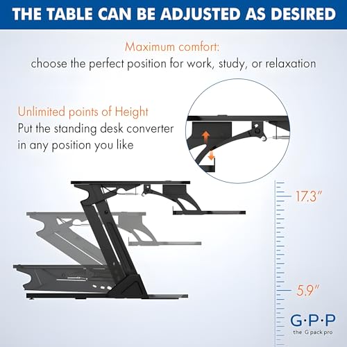 Image of Standing Desk Converter for Dual Monitors, 40 Inch Height Adjustable | Sit-To-Stand Workstation With Gas Spring Lift, Detachable Keyboard Tray, and 17.3 Inch Vertical Range