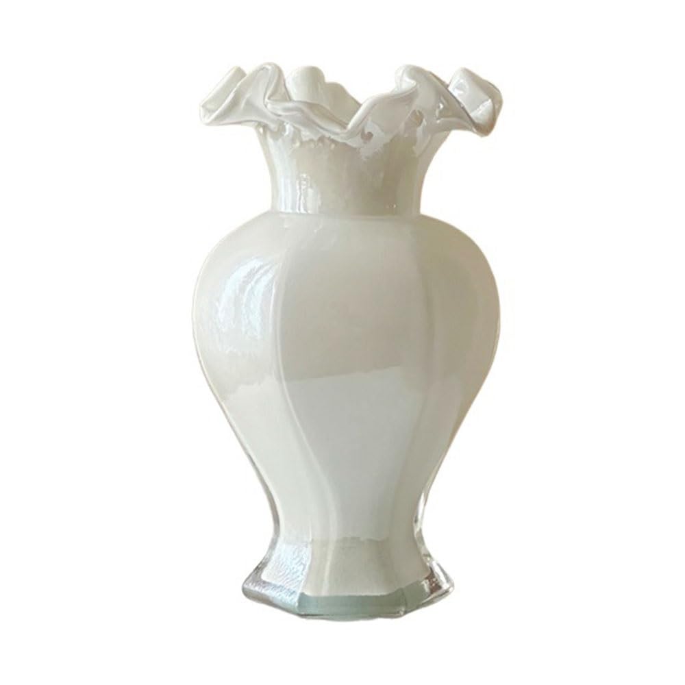 B3f7m4r9j2 White Vase Colorful Pearl Luster Glass Vase Fish Tail Floral Arranger Home Decor Accent Dining Room Entryway(White)
