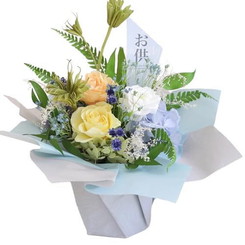 プリザーブドフラワー プレゼント ギフト 颯花(そよか) お線香セット 御供 お供え お供えの花 お供え物 (ブルー)