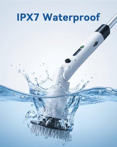 Image of Electric Spin Scrubber, Hillyfe Bathroom Scrubber Electric with 7 Replaceable Brush Heads, IPX7 Waterproof,300 /400 RPM, 3 Adjustable Length,Scrubber Brush Electric for Bathtub Floor,White