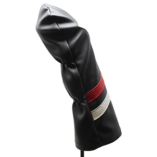 Majek Retro Golf Headcovers Black Red and White Vintage Leather Style 1 3 5 X Driver and Fairway Head Covers Fits 460cc Drivers Classic Look