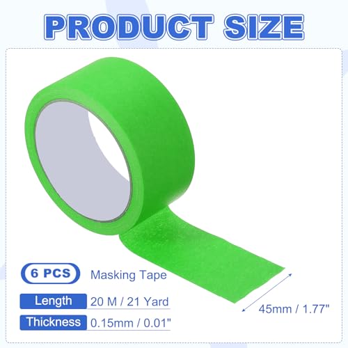 Image of MECCANIXITY Masking Tape 1.8 Inch x 21 Yard Painter's Tape Green Paint Tapes for DIY Crafts Arts Drawing Decoration Labeling Car Painting Artist Teachers, Pack of 6