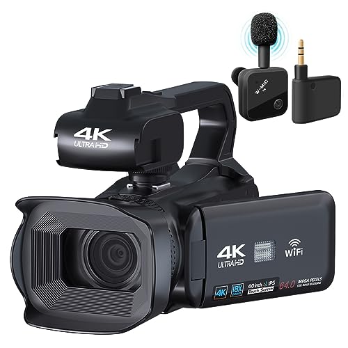 fWJ 60FPS 4K Vlog rfIJ 64MP ʐ^rfIJCuXg[~O 18X Y[ AF fW^R[_[ 4" ]^b`XN[ ^Ŏ^тȒP(128G SD Card,With Wireless MIC)