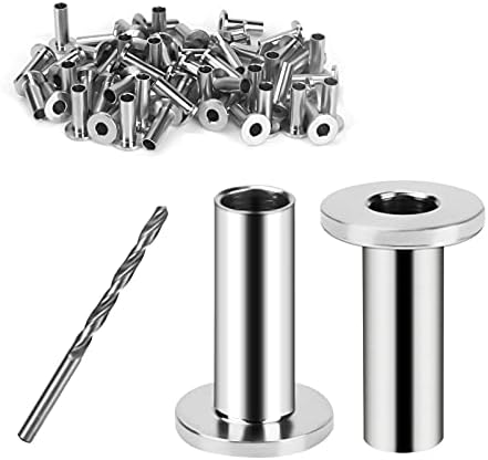 zerotop Stainless Steel Protective Sleeves for 1/8" Wire Rope Cable Railing Straight Post Protector with Drill Bit 60 Pack 316 Marine Grade for Wood Post DIY Balustrade Staircase Deck Cable Railing