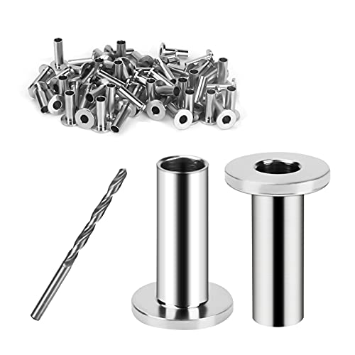 Zerotop Stainless Steel Protective Sleeves For 1/8" Wire Rope Cable Railing Straight Post Protector With Drill Bit 60 Pack 316 Marine Grade For Wood Post Diy Balustrade Staircase Deck Cable Railing #TOP22