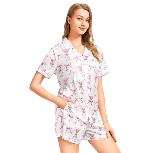Image of Funny Satin Pajamas Set for Women Button Down Sleepwear Print Pjs Set 2 Piece Short Sleeve Loungewear Gift for Women