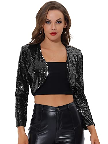 Allegra K Women's St. Patrick's Day Tie Front Metallic Ruffled Long Sleeve Open Cardigan Black 4 Allegra K Women's St. Patrick's Day Tie Front Metallic Ruffled Long Sleeve Open Cardigan Black 4
