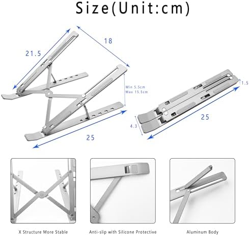 AiTodos Taşınabilir Dizüstü Bilgisayar Standı, Alüminyum Alaşımlı Dizüstü Bilgisayar Sehpası, Taşıması Kolay, Havalandırmalı ve Isı Dağıtılmış, Kaymaz Kauçuk, 6 Kademeli Ayarlanabilir Katlanabilir - Görsel 2