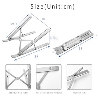 AiTodos® Supporto pc Portatile, Lega di Alluminio, Leggero, Antiscivolo, Portatile Pieghevole, Supporto per Laptop - Ventilazione e Dissipazione del Calore, Regolazione a 6 Marce - Laptop Stand