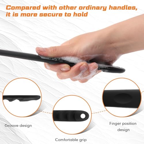 Image of DOCAT Premium Soft Silicone Body Scrubber for Bathing Shower, Long Handle Back Scrubber for Bathing, Long Lasting Body Scrubber for Women and Men Bath & Shower Accessories (Black)