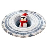Weihnachten Fußmatte, Weihnachtsteppich Rund, 3D-Falle Fussmatten Haustür, Waschbar Bodenmatte Türmatte, Weihnachten Deko Teppich für Wohnzimmer Badezimmer Küche Schlafzimmer (Red, 60cm)
