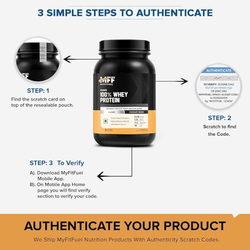 Image of MyFitFuel Advance Mff 100% Whey Protein, with Digestive Enzymes an Multi-Vitamins (Mango Alphonso, 1 Kg) 28.5 Servings