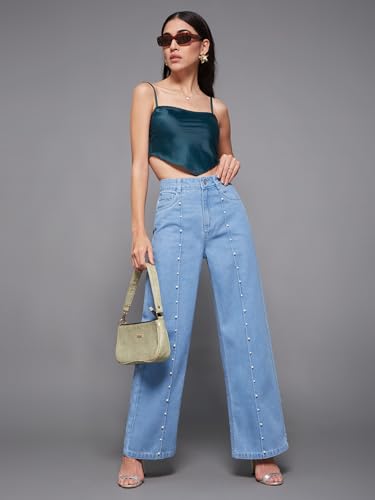Image of Miss Chase Women's Wide-Leg High-Rise Regular-Length Stretchable Shaping Denim Jeans