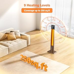 Outdoor patio heater 42in infrared heater with remote 9 heat levels 9h timers safety lock tip over overheat protection ip65 waterproof electric heater for indoor outdoor garage usedark black  urban country home decor