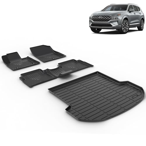 VOUKIY Floor Mats & Cargo Liner for 2021 2022 2023 Hyundai Santa Fe Hybrid/2022 2023 Hyundai Santa Fe Plug-in Hybrid(PHEV) Car Mats All Weather Santa Fe Hybrid Floor Mats Trunk Mat Accessories