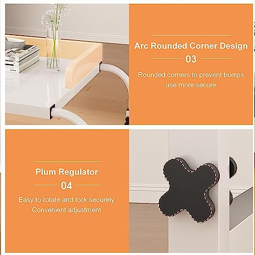 Table de lit King-Size blanche à roulettes pour ordinateur portable