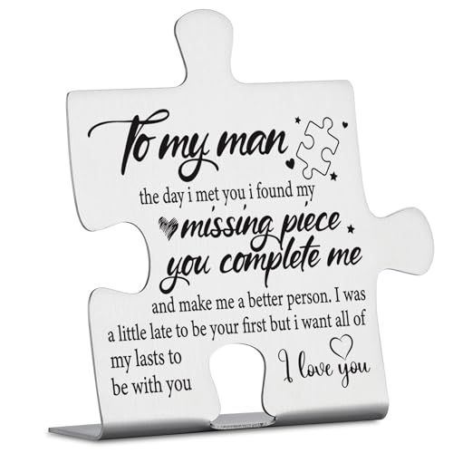 To My Man Puzzle Piece Gifts, Missing Piece Love Message Sign, Romantic Gift for Boyfriend, Husband, Anniversary, Valentine’s Day, Wedding, Birthday, I Love You Desk Plaque YCC4