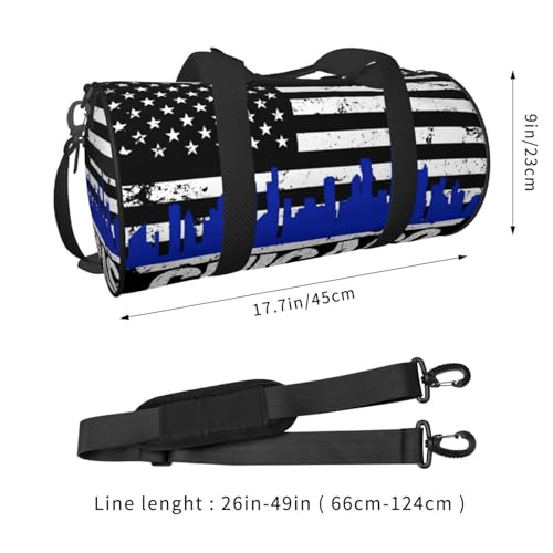Chicago City Skyline American Flag Round Travel Duffel Bag Large Capacity Gym Sports Bags for Hiking Vacation Trips4