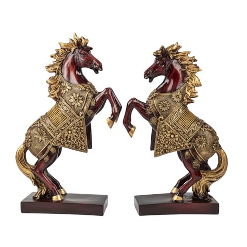 Image of eCraftIndia Set of 2 Resin Running Horse Showpiece for Home Decor Office | Gift for Housewarming Birthday