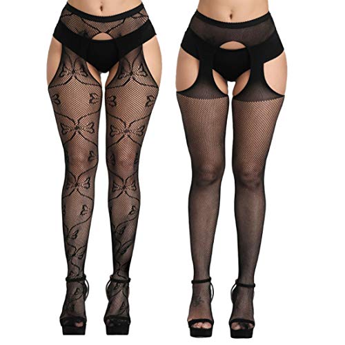 2-Pair Sexy Lace Pantyhose Stockings Silk Stockings High Waist Tights Garter Belt Suspenders Pantyhose for Women Girls