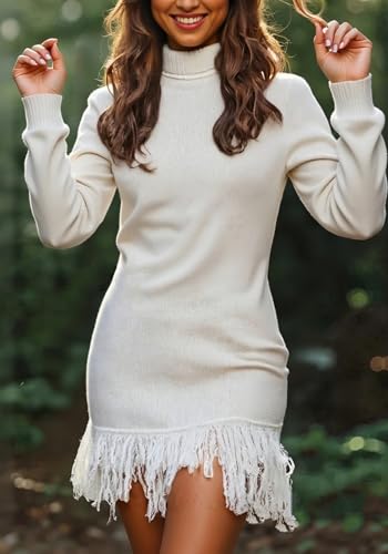 LAJIOJIO Women's Bodycon Pullover Mini Sweater Dresses,Mock Neck Long Sleeve Knit Short Dress Fall Winter Outfits Vacation4