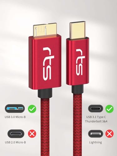 Image of rts Micro B to Type C Hard Drive Cable (50CM) USB C to Micro B Cord 10Gbps USB C to External Hard Disk Drive HDD cable Compatible for Seagate WD Hitachi Westgate, MacBook Air M2 Pro, iPhone 15