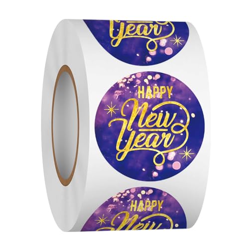Pegatinas De Feliz Año Nuevo, 500 CPS Calcomanías Redondas de Sellado de Happy New Year, Adesivi Natalizi, Nochevieja Pegatinas Decorativas, para Sobres, Tarjetas de Navidad, Caja de Regalo (A)