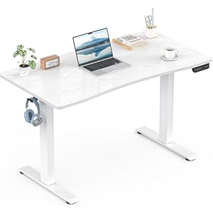 Veken 47.2 x 23.6 Inch Electric Standing Desk with Adjustable Height, Sit to Stand Computer Table for Study, Work or Gaming, Home Office Desk White