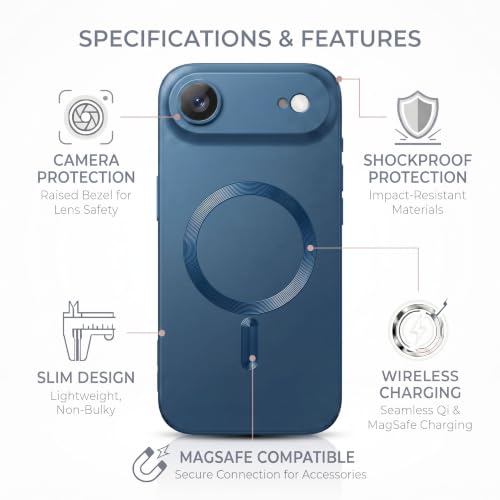 Image of amazon basics Premium Mag-Safe Case for iPhone 17 Air | Shockproof & Anti-Scratch Cover | Soft Silicone with Wireless Charging | Camera Lens Guard - Blue