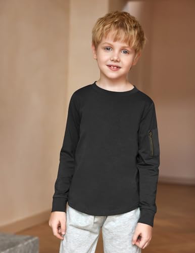 Arshiner Boy's Loose Long Sleeve Solid/Tie-Dyed Print Curve Hem T Shirt for 5-12 Years2