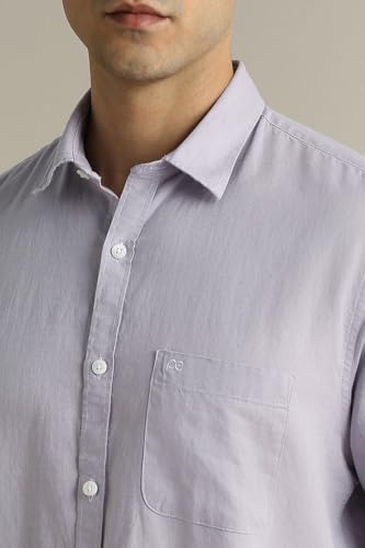 Image of Peter England Men's Solid Linen Blend Shirt Slim Fit| Casual Wear | Full Sleeves