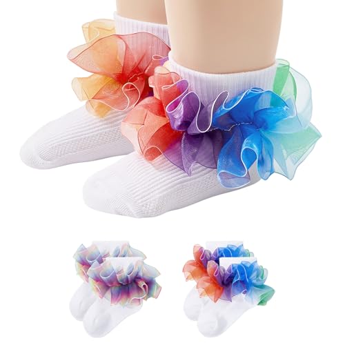 Toddler Ruffle Socks for Girls Dress Socks Double Lace Sock for Kids Turn Cuff Baby Sock