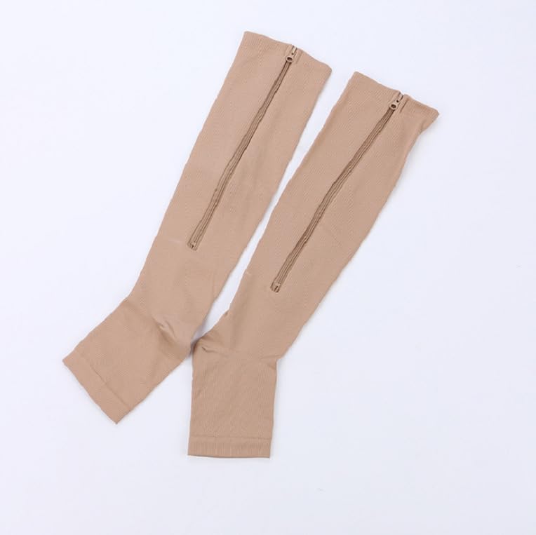 Image of Zipper Compression Socks for Women & Men Circulation Calf Knee High 15-20mmHg Open Toe Compression Stocking suit for Circulation Support
