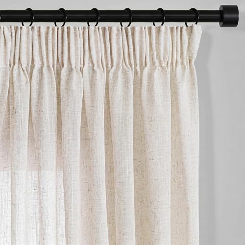 Rideau Voilage Beige Salon Galon Fronceur pour Rail 140x240cm Naturel Lin Rideaux Chambre Adult Moderne Translucides et Draperies Intérieurs Décorati...