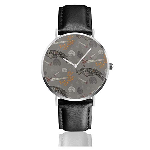 Cefalópodos, Peces Carpa y amonitas Relojes de Pulsera con Correa de Cuero Fosslis Antiguo Reloj de Negocios de Cuarzo de Acero Inoxidable
