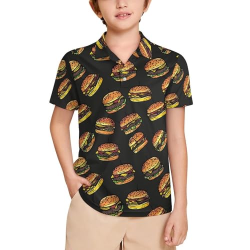 Boys' Classic Polo Shirts Short Sleeve Moisture-Wicking Golf & Tennis Shirts for Youth Teens Cute Hamburger