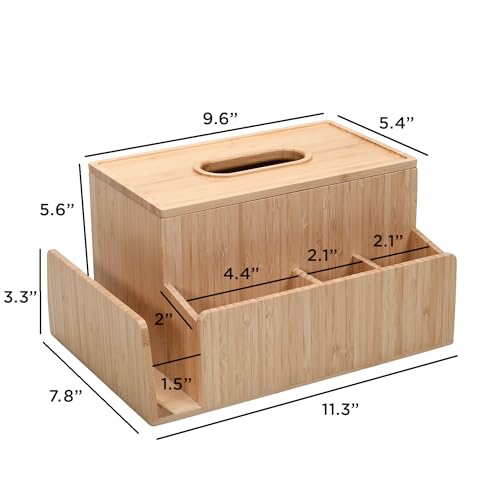 MobileVision Bamboo Tissue Box Holder & Tablet Stand Organizer for Bedroom & Desktop; compartments hold iPad Phones Remote Controls Reading Glasses Notepads & Pens - Image 2