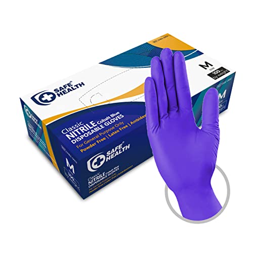 Safe Health Gants jetables en Nitrile Taille M moyenne Bleu Cobalt, Boîte de 100 gants, Sans poudre Sans latex Hypoallergéniques, Bricolage Cuisine Nettoyage...