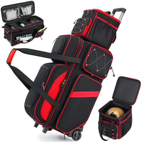 FFOGH 4 Ball Bowling Bag with Wheels 3 Ball Roller with Add-on Single Tote