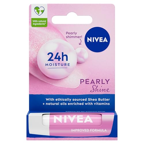 NIVEA Pearly Shine Lip Balm (4.8g), Lip Balm with Shea Butter, Natural Oils and Vitamins, Provides 24h Moisture and a Glamorous Shiny Touch, Nourishing Lip Care