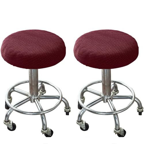 AHTCPO Stretch Bar Round Stool Seat Covers, Elastic Washable Anti-Slip, for Bar Hotel Café Barbershop(Wine Red,4pcs)