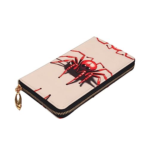 Leather Wallet 7.48 x 4.13 in - Stylish and Durable Wallet for Women with Multiple Compartments and Zipper Design Cute little red spider Prints3